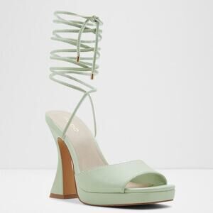 Aldo Daphne lace up square toe heeled sandals light green pastel sexy dressy